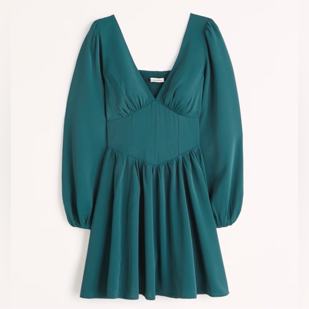 Abercrombie & Fitch Green Long-Sleeve Corset Mini Dress